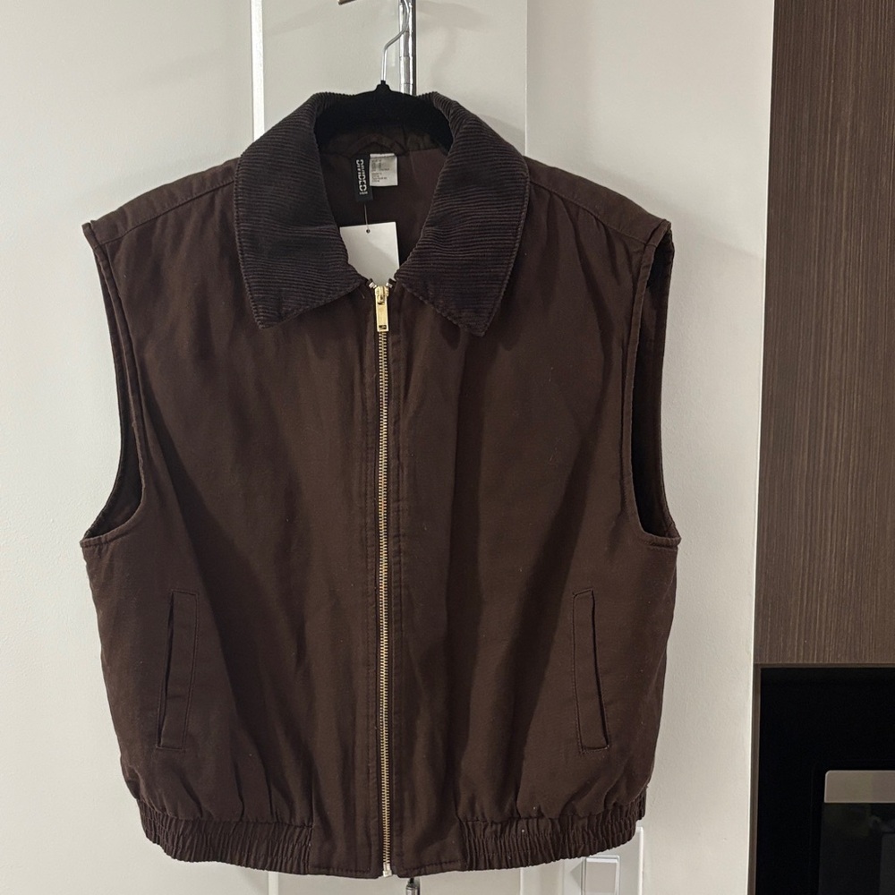 Dark Brown Vest with Corduroy Collar - Picture 2 of 4
